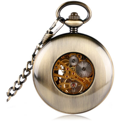RELOJ BOLSILLO CUERD BRONCE TAPA ARO MADERA VISTA - Imagen 2