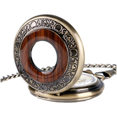 RELOJ BOLSILLO CUERD BRONCE TAPA ARO MADERA VISTA - Imagen 3