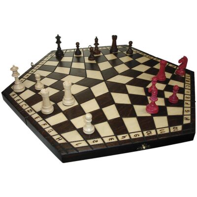 AJEDREZ 3 JUGADORES MADERA