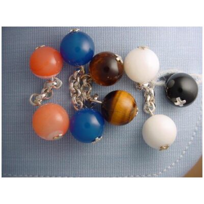 GEMELOS PLATA MOD. BOLAS MINERALES COLORES SURTIDO