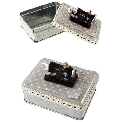 MINIATURA MAQUINA COSER CAJA METAL RECTANGULAR LUN