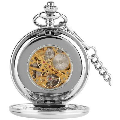 RELOJ BOLSILLO CUERDA ESF. BLAN DOBLE TAPA PLATA - Imagen 2