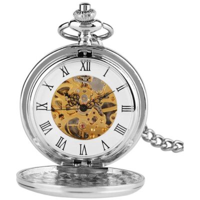 RELOJ BOLSILLO CUERDA ESF. BLAN DOBLE TAPA PLATA - Imagen 3