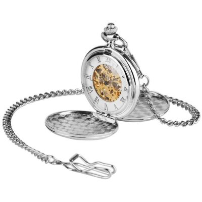 RELOJ BOLSILLO CUERDA ESF. BLAN DOBLE TAPA PLATA