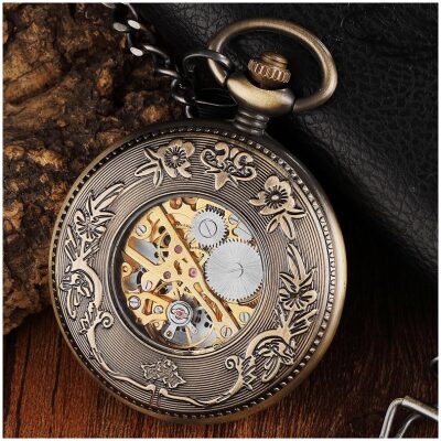 RELOJ BOLSILLO CUERDA ARO MADERA NUMEROS ARABES - Imagen 2