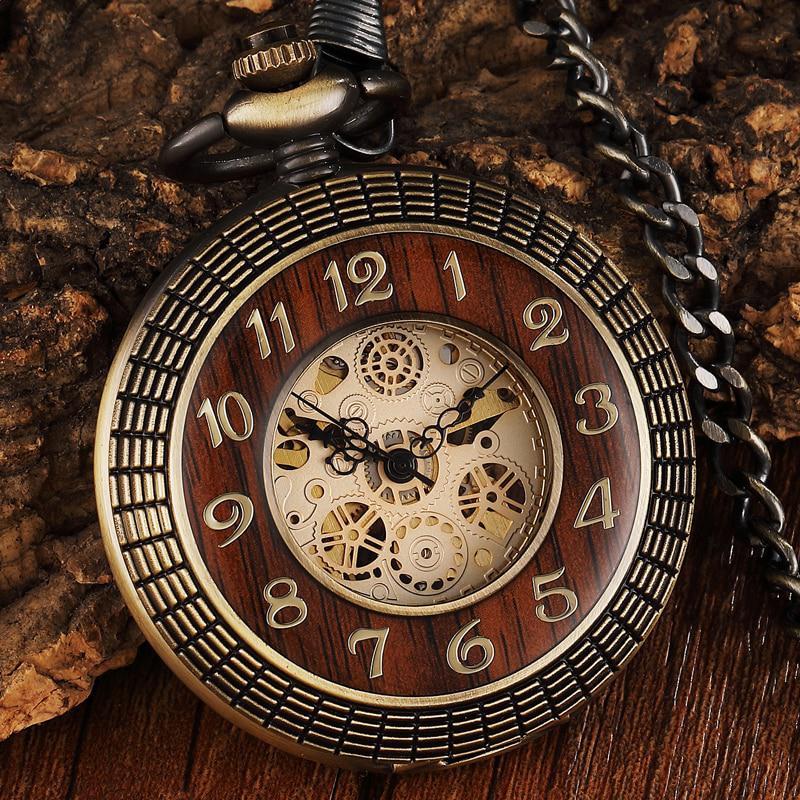 RELOJ BOLSILLO CUERDA ARO MADERA NUMEROS ARABES - Heracles