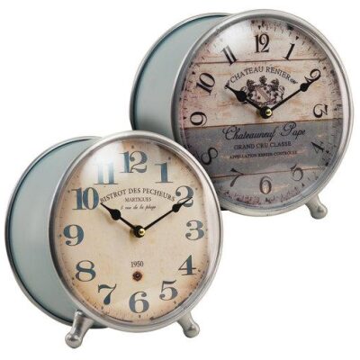 RELOJ MESA METAL REDONDO RETRO 23 CM. (2*)