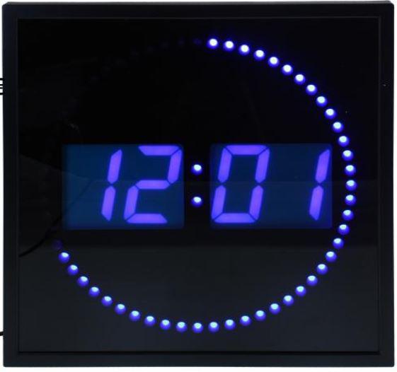 RELOJ PARED DIGITAL 28X28 SEGUNDERO CIRCULAR AZUL - Heracles