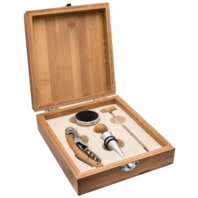 SET VINOS 4 PZAS. MADERA NATURAL