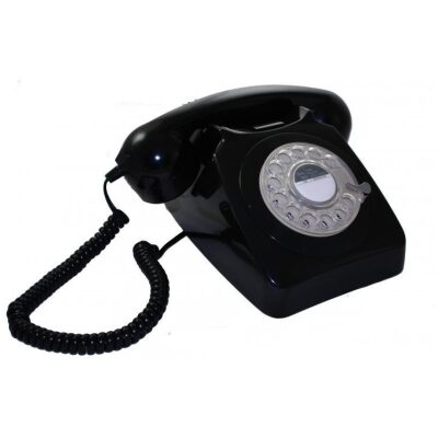 TELEFONO NEGRO DIAL GIRATORIO BLANCO