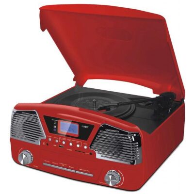 TOCADISCOS RETRO ROJO+RADIO DIGITAL+USB+SD
