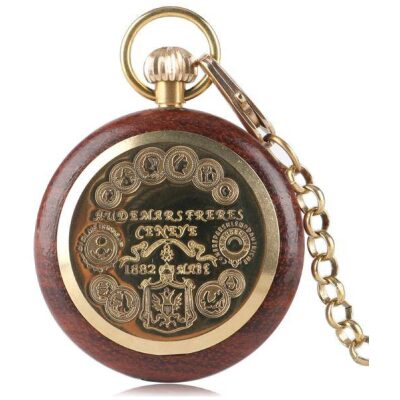RELOJ BOLSILLO CUERDA CAJA MADERA ESFERA NG o BL - Imagen 2