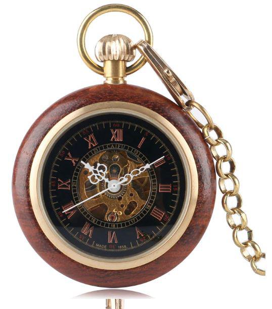 RELOJ BOLSILLO CUERDA CAJA MADERA Heracles
