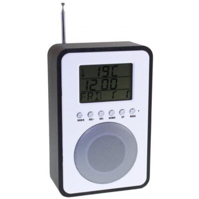 RADIO RELOJ NEGRA FRENTE BLANCO RECTANGULAR