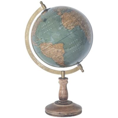 GLOBO TERRAQUEO VERDE BASE MADERA 22X37 CM