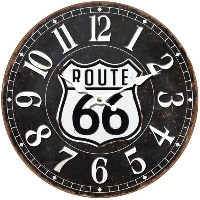 RELOJ PARED 34 CM. ROUTE 66 NEGRO