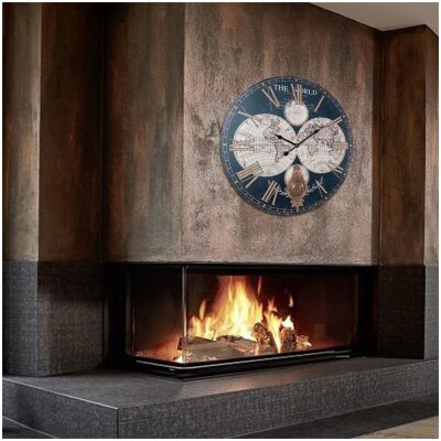 RELOJ PARED 58 CM. MAPAMUNDI NEGRO CON PENDULO - Imagen 2