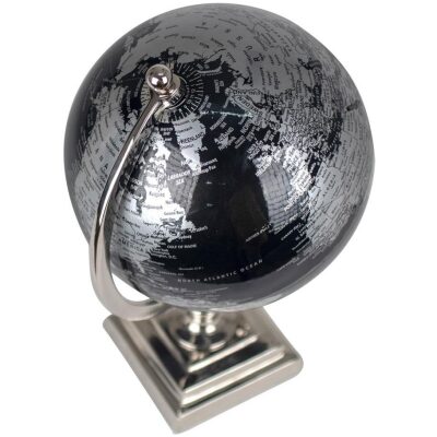 GLOBO TERRAQUEO 20 CM. NEGRO BASE METAL CUADRADA - Imagen 2
