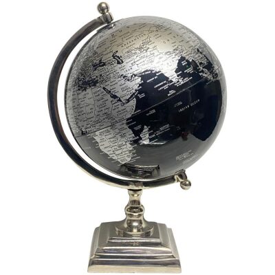 GLOBO TERRAQUEO 20 CM. NEGRO BASE METAL CUADRADA