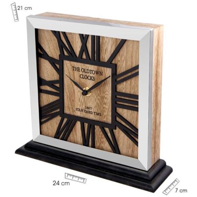 RELOJ MESA CUADRADO MADERA+METAL 21 CM.