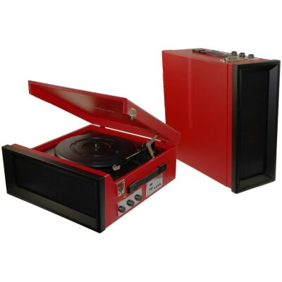 TOCADISCOS ROJO SIMIL ALTAVOZ VERTICAL