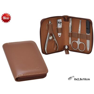 SET MANICURA 5 PZAS. ESTUCHE CREMALLERA MARRON