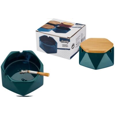 CENICERO CERAMICA TAPA MADERA - Imagen 2