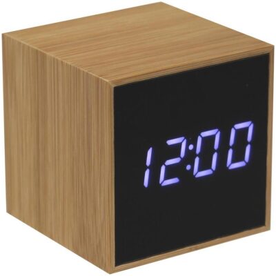 DESPERTADOR CUBO MADERA LUZ LED