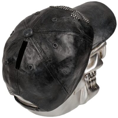 HUCHA CALAVERA PLATA CON GORRA NEGRA - Imagen 2