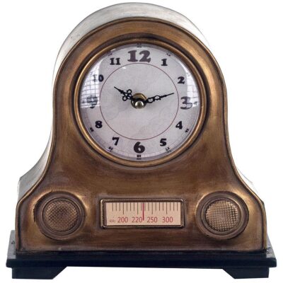 RELOJ MESA 22X22 CM. RADIO RETRO DORADA