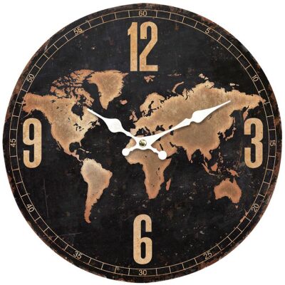 RELOJ PARED 34 CM. MAPAMUNDI FONDO NEGRO