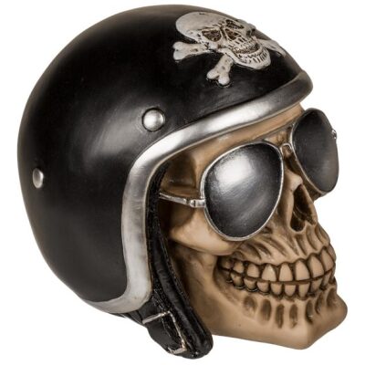 HUCHA CALAVERA MOTORISTA CASCO NEGRO CON GAFAS - Imagen 4