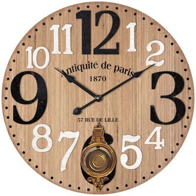 RELOJ PARED 58 CM. MADERA Nº NEGROS PENDULO
