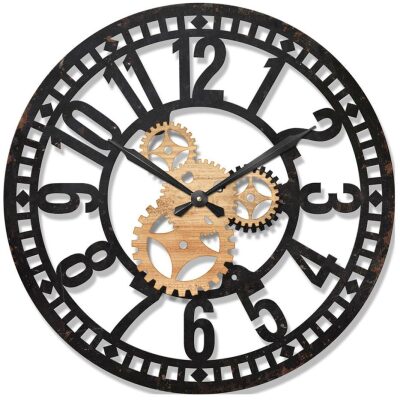 RELOJ PARED 60 C. METAL NEGRO MAQUINARIA MADERA