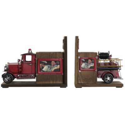 SUJETALIBROS MADERA CAMION BOMBERO VINTAGE