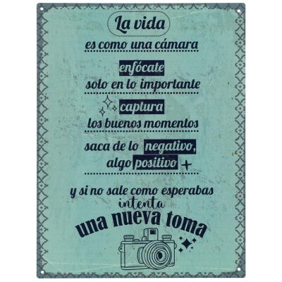 CHAPA METAL 33X25 LA VIDA ES COMO UNA CAMARA......