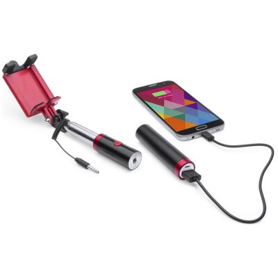 PALO SELFIE CON POWER BANK  2.200 mAh ROJO o NEGRO - Imagen 3
