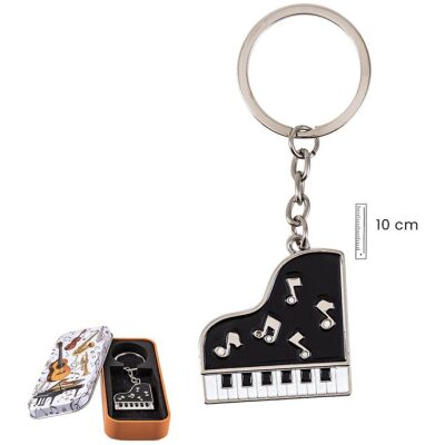 LLAVERO PIANO COLA NEGRO NOTAS MUSICALES CAJA