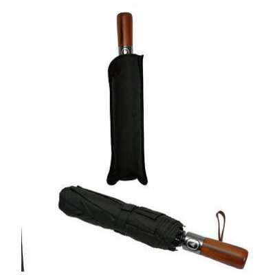PARAGUAS PLEGABLE NEGRO PUÑO MADERA