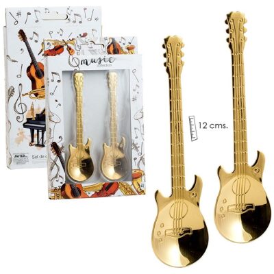 SET 2 CUCHARAS GUITARRA ELECTRICA DORADAS