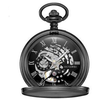 RELOJ BOLSILLO CUERDA  ESFERA NEGRA CAJA NEGRA