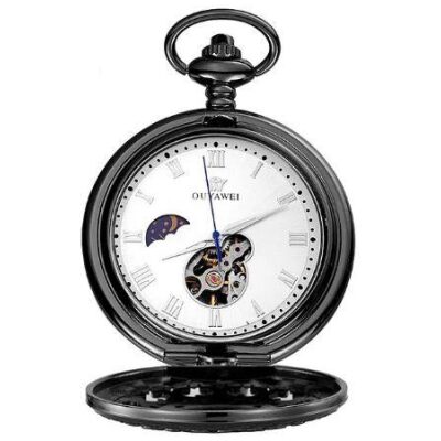 RELOJ BOLSILLO CUERDA NEGRO BLANCO