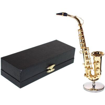 MINIATURA MUSICAL SAXOFON DORADO 16 5 CM