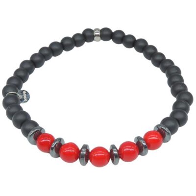 PULSERA I BOLAS NEGRAS ROJAS