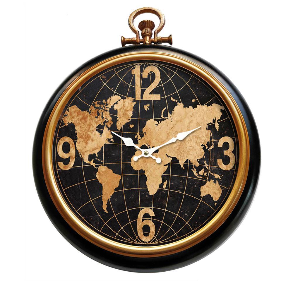 RELOJ PARED 41X52 MAPAMUNDI NEGRO Heracles