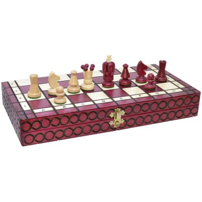 AJEDREZ PLEGABLE 36X36 MADERA NATURAL- BURDEOS