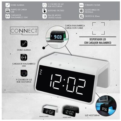 DESPERTADOR 9 LUCES LED NOCTURNAS CARGADOR