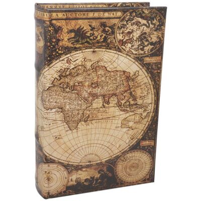 HUCHA CAJA FUERTE 24X16 MAPA MUNDI MARRON/BEIG