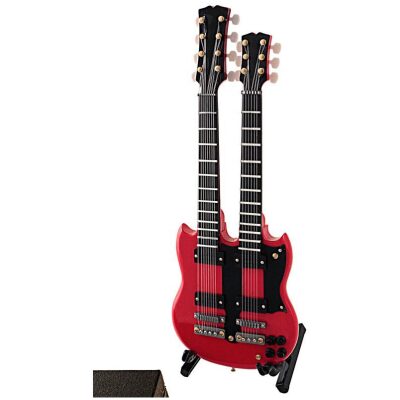 MINIATURA MUSICAL GUITARRA ELEC ROJA DOBLE MASTIL