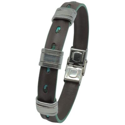 PULSERA I PIEL MARRON CABO INTERIOR VERDE